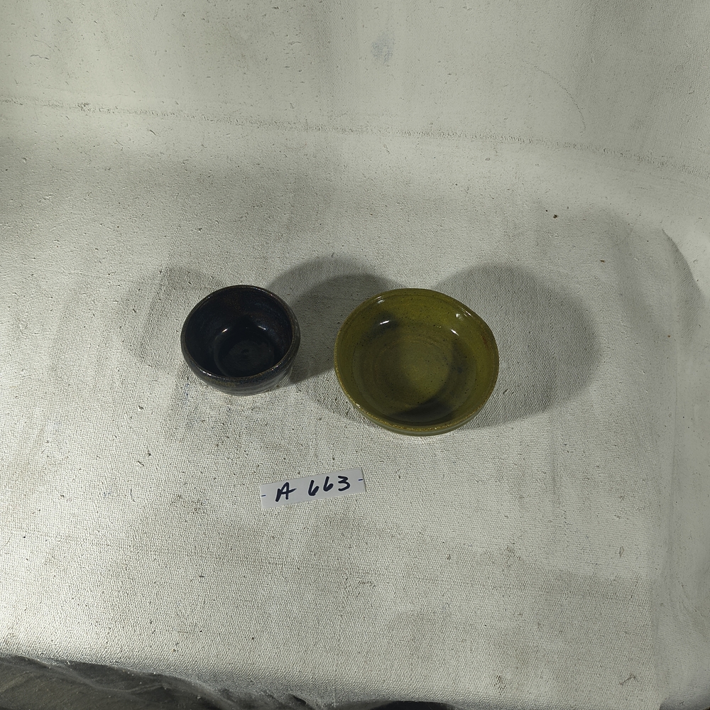 Shallow Ceramic Bowls Avocado Green and Black Glaze Handmade Ceramic Set of Two